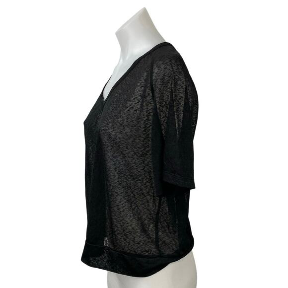Varley Women's Black V-neck Short Sleeve Relaxed Fit Sheer Coverup Blouse Top S - Picture 2 of 5
